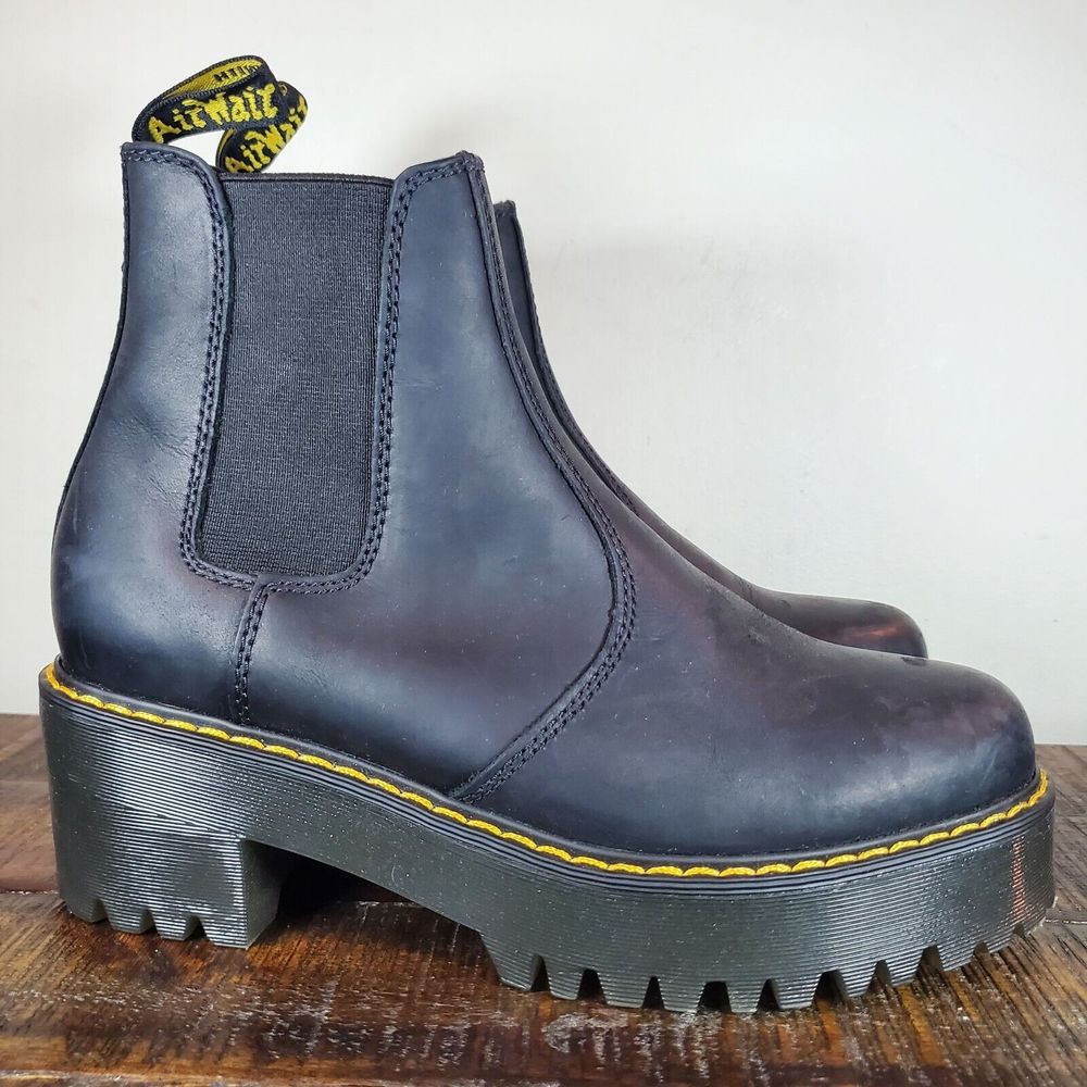 Dr. Martens Rometty Chelsea Heeled Platform Boots Womens 8 Black Leather